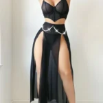 Pearl Strap Sheer Nighty – Sexy & Elegant Long Slit Design - Image 2