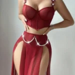 Pearl Strap Sheer Nighty – Sexy & Elegant Long Slit Design