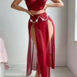 Pearl Strap Sheer Nighty – Sexy & Elegant Long Slit Design - Image 4