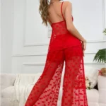 Romantic Red Mesh Nightwear Set for Women – Elegant 2 Piece Sheer Loungewear - Image 3