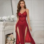 Luxury Long Lace Night Gown for Women – Elegant Sheer Maxi Nightwear